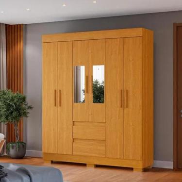 Imagem de Guarda Roupa 6 portas Com Espelho 2 gavetas ACP Maya Roupeiro médio - 