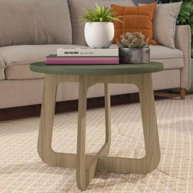 Imagem de Mesa Centro Redonda 65cm Para Sala MDF Rexxar Menta/Carvalho A09 - Mpo