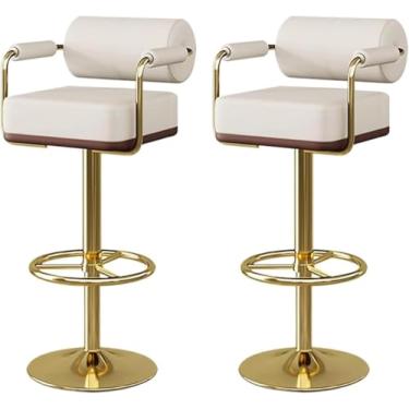 Imagem de Conjunto De 2 Bancos Br Altura Ajustável Nd 360° Rottion Br Bancos Com Bckrest Nd Footsrest Br Stools Modern, Beige, Silver feet