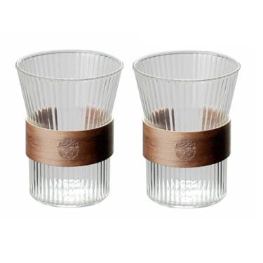 Imagem de HOOPZOZA Conjunto de 2 xícaras de café de vidro de 290 ml, xícara de café expresso, xícara de chá com lascas de madeira com isolamento térmico, 310 ml (2Y-310)