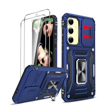 Imagem de LeYi Capa compatível com Samsung Galaxy S24-FE: protetor de tela para Samsung Galaxy S 24FE vidro temperado X 2 e suporte magnético, capa protetora resistente para celular S 24 FE Galaxy S24 FE, azul