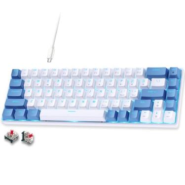 Imagem de abucow 60% Mechanical Gaming Keyboard, Red Switch Wired Compact Keyboard with Blue Backlight, Swappable Blue White Keycaps, for Windows/Mac