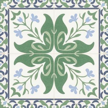 Imagem de HOMETITUTE 10 peças de azulejos de piso com padrão floral azul e verde de 30,5 x 30,5 cm, destacam e colem, adesivos removíveis para pisos de vinil faça-você-mesmo para cozinha, banheiro, sala de