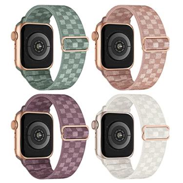 Imagem de Pacote com 4 pulseiras solo de nylon elástico compatíveis com Apple Watch séries 11, 10, 9, 8, 7, 6, 5, 4 e 3 SE, ultra de 38 mm, 40 mm, 41 mm, 42 mm, 44 mm, 46 mm, 49 mm, 49 mm, pacote com 4 unidades