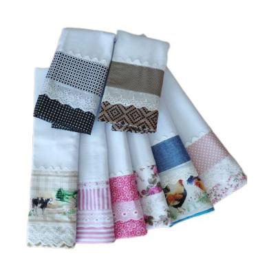 Imagem de Kit de 08 Panos de Prato Em Sacaria e Estampas Variadas - Bordados da 