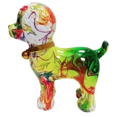 Imagem de Escultura de poodle de resina, ornamentos de filhotes, estatuetas colecionáveis, decoração de mesa para escritório, artesanato, presentes criativos para amigos e amantes de crianças (amarelo verde)