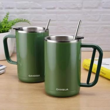 Imagem de Caneca Térmica Parede Dupla em Aço Inox Verde 900ml com Canudo - Estilo Casual