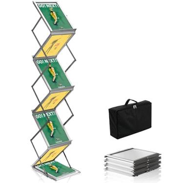 Imagem de Lokshun Suporte de revista, expositor de revistas de alumínio, suporte dobrável para exibição de folhetos, suporte de revista portátil com bolsa de transporte para exposição, feira, escritório, loja,