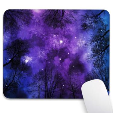 Imagem de Knseva Tapete de mouse mágico Starlit Grove céu noturno 24 cm x 20 cm, bordas costuradas reforçadas, tapete antiderrapante durável para jogos e escritório, decoração de mesa, estrelas nebulosa azul