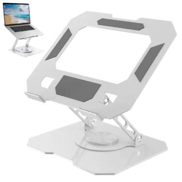 Imagem de Suporte para Notebook e Laptop de até 17" MTS, Tablets e Celulares, Aço Carbono, Ajustável, Dobrável, Base Giratória 360° e Aberto para Ventilação, Suporta até 10kgs, Ergonômico Portátil (Branco)