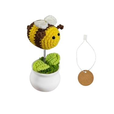 Imagem de GOMICRAFT Mini vasos de plantas e flores de crochê feitos à mão para apoio emocional | apreciação de professores e funcionários | formatura de aniversário | decoração de mesa de escritório