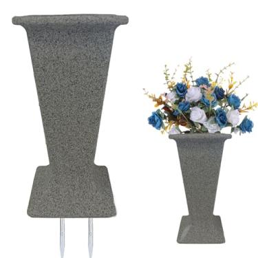 Imagem de TFANUO Vaso de cemitério para lápides de túmulos com flores de ponta de metal, suporte floral falso para decoração de lápide ao ar livre, marcadores memoriais simpatia