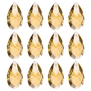 Imagem de PATIKIL Pingentes de cristal K9, contas de gota, pacote com 12 peças de prismas de lustre de 28 mm, contas penduradas, lâmpada DIY para decoração de artesanato, amarelo dourado