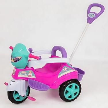 Imagem de Triciclo 2 em 1 Rosa para Passeio com Empurrador, Haste Guia, Encosto e Porta-Objetos Rosa - Menina