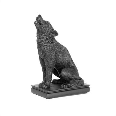 Imagem de Castiçal decorativo de resina de lobo gótico, escultura de acabamento de bronze, decoração de casa medieval