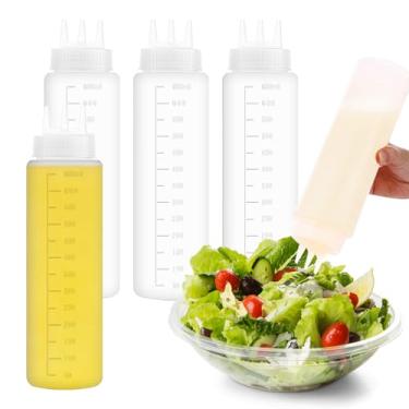 Imagem de Thrseely Pacote com 4 frascos de plástico de 652 g, frascos de esguicho de condimento, dispensadores de molho recarregáveis com bocal de 3 furos para ketchup, xarope, molho, óleo, mel