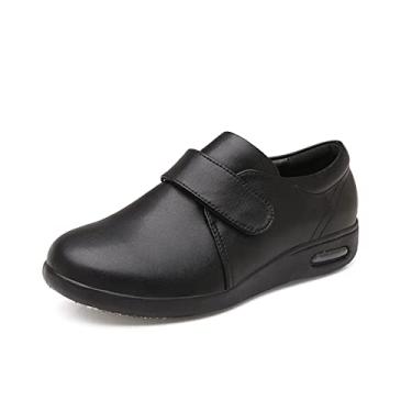 Imagem de Sapatos Diabéticos para Homem, Sapato de Largura com Fecho Ajustável para Homem Idoso Sapatos Largos para Pés Inchados Plantar Edema Diabético(Black,47 EU)