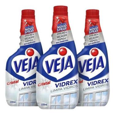 Imagem de Refil Veja Vidrex Cristal 500ml Limpa-vidros Vidro Kit Com 3