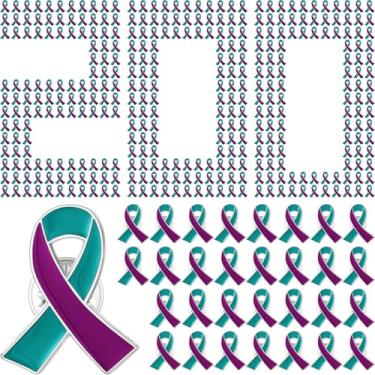 Imagem de Batiyeer Broche de fita de conscientização de prevenção de suicídio, alfinete de conscientização roxo azul-petróleo para presente de série de lembrança, lembrancinha de festa, one size, Zinco, Sem