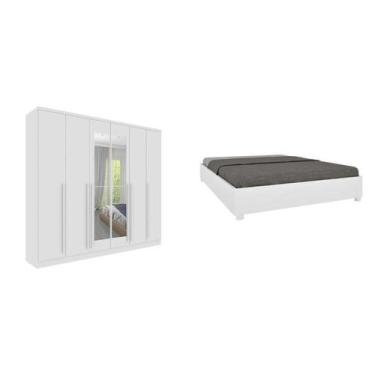 Imagem de Conjunto Guarda Roupa Casal 6 Portas 8 Gavetas Puxador Mdf Com Espelho