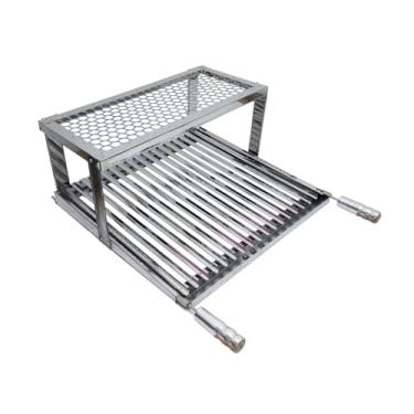 Imagem de Grelha Argentina Com Grelha Auxiliar e Coletor de Gordura 100% Inox Para Churrasco(60x40)