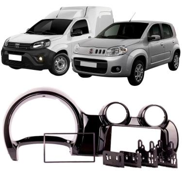 Imagem de Moldura 2 Din Novo Uno Vivace Fiorino 2014 à 2021 Preta Painel Central Multimidia 6.2 e 7 Polegadas