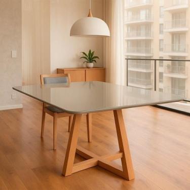 Imagem de Mesa de Jantar Tampo 90cm Retangular Base Quadrada Estrelar Off White 