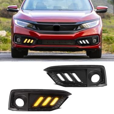 Imagem de Fancemot Faróis de neblina de LED com DRL e seta sequencial compatíveis com Honda Civic Sedan de 10ª geração 2019–2021, kit de luzes diurnas para para-choque dianteiro com chicote de fiação
