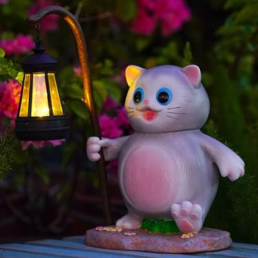 Imagem de NATASE Estátuas Solares De Jardim Ao Ar Livre, Gato Com Lanterna Led, Estatueta Para Gramado, Pátio, Sacada, Decoração Quintal, Presente Exclusivo Inauguração Casa, Dia Das Mães Mãe, Avó, Pai, Mulhe