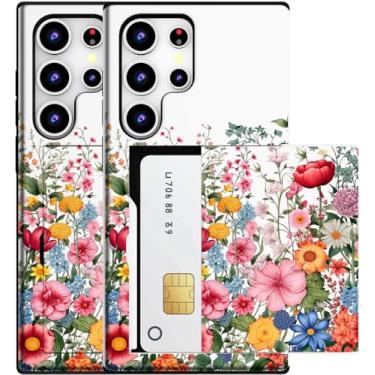 Imagem de MUQR Capa compatível com Samsung Galaxy S23 Ultra com suporte de cartão fofo - Design Kawaii, proteção contra quedas de nível militar, capa carteira robusta para mulheres (flores brancas desabrochando