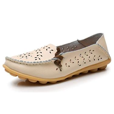 Imagem de VenusCelia Mocassim feminino confortável para caminhada, Bege (cortes), 36