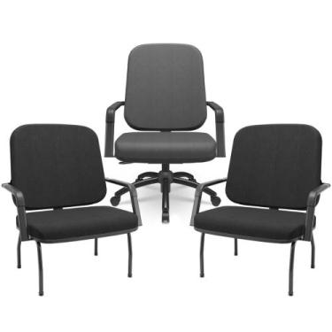 Imagem de Kit Cadeira de Escritório Giratória e 2 Cadeiras Fixas Preta Magno P03