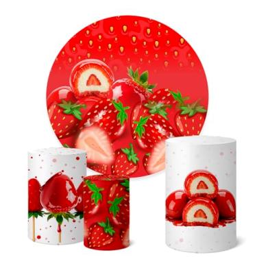 Imagem de Trio Capas Cilindro + Painel Redondo 1,50m Morango do Amor (K1MRG0005)