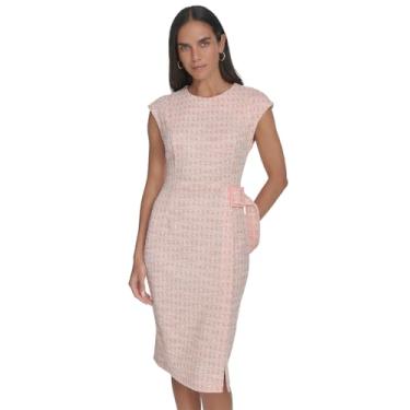 Imagem de Calvin Klein Vestido básico feminino de tweed com manga cavada e cinto, Creme de manga, 40