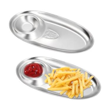 Imagem de Conjunto de 2 travessas de servir batatas fritas e molho, bandejas de festa divididas, tigela de lanche, prato reutilizável de bolinho para lanche, sobremesa, salada