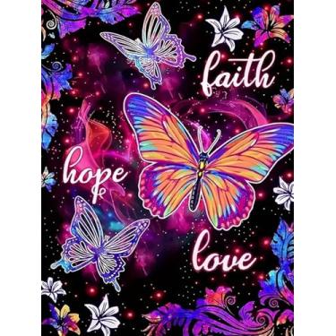 Imagem de ARPADAMO Kits de arte de diamante para adultos, 5D Hope, Faith, Love Diamond Painting DIY Butterfly Diamond Art Kits de pintura de diamante para adultos, diamante redondo completo, kits de arte de