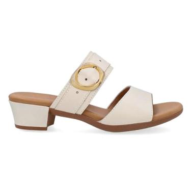 Imagem de Tamanco Usaflex Feminino Salto Bloco Couro Fivela Marfim Ud12001002 37