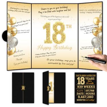 Imagem de BADAWEN Decorações de festa de aniversário de 18 anos em ouro preto, livro de visitas de feliz aniversário de 18 anos, livro de visitas para homens e mulheres