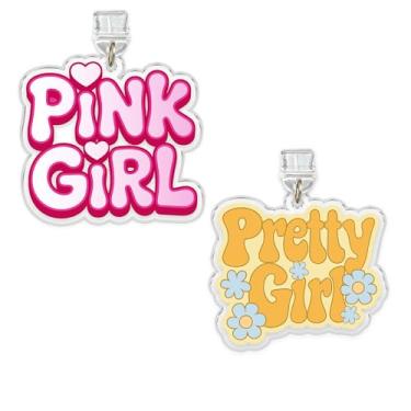 Imagem de Conjunto de 2 peças de berloques Kindle rosa para meninas bonitas, pingentes de plugue de poeira de 3,8 cm feminino, feminino, feminista, fofo, estético, lindo relâmpago/acessórios de material