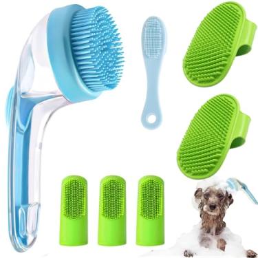 Imagem de Conjunto de 7 escovas de banho para animais de estimação, escova de banho para cães com dispensador de xampu, escova de limpeza de queixo de gato, escova de dentes para cães, escova de massagem com