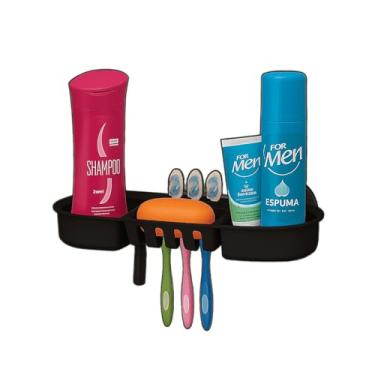 Imagem de Porta Shampoo Sabonete Escova de Dentes Multiuso C/Ventosa Sem Furo Box Banheiro (Preto)