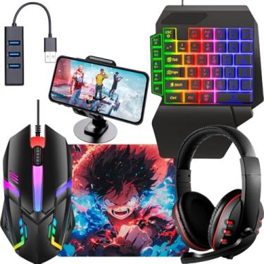 Imagem de Kit Mobilador Gamer Com Teclado One Hand Rgb + Mouse Óptico 1600dpi + Headset Gamer + Hub Usb (TIPO C)