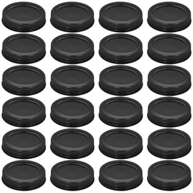 Imagem de Tampas de conserva pretas de 70 mm/2,76" com argolas, boca regular para potes de conserva, tampas e anéis divididos, material de grau alimentício, 100% ajustado e hermético para frascos de boca normal