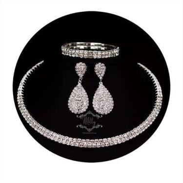 Imagem de Conjunto Colar Brinco Pulseira Noiva Prata C23 - Milly - O Shopping da