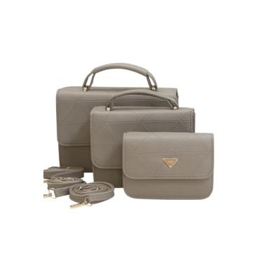 Imagem de Kit 3 Bolsas Femininas Mão e Tiracolo – Elegância Versátil para Todas as Ocasiões e Presentes (Kaki)