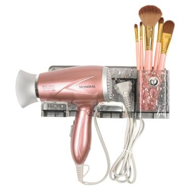 Imagem de Suporte De Parede Porta Secador De Cabelo Adesivo Banheiro (Cinza)