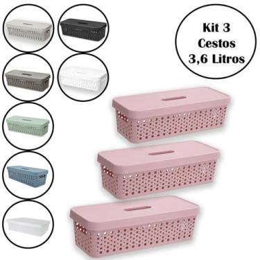 Imagem de Kit 3 Cestos Organizador 3,6 Litros Multiuso Com Tampa - Usual Utilida