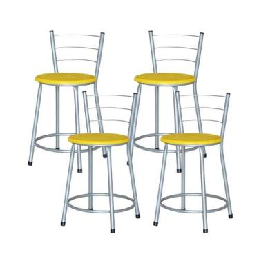 Imagem de Jogo 4 Banqueta Baixa Ratan Cinza Retro - Lamar Design, Amarelo
