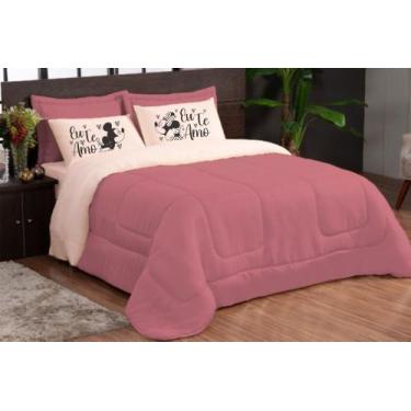 Imagem de EDREDOM EU TE AMO Rose avelã 05 PEÇAS CASAL QUEEN BOX DUPLA FACE - THE