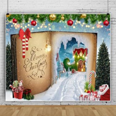 Imagem de Pano de fundo de Natal, livro de histórias de desenho animado, doces, papai noel, decoração de paisagem, fotos de férias, adereços de banner para crianças no país das maravilhas de inverno